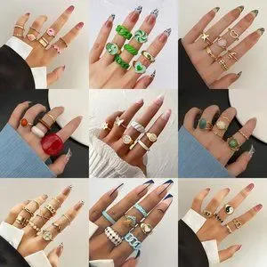 Stackable Preppy Rings Jewelry | Women Y2k Preppy Gold Stackable Joint Finger Rings Gift For ...
